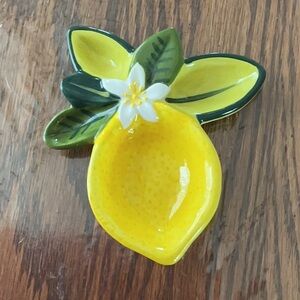 Coton Colors Citrus Lemon Trinket Bowl 2 Lemon Dishes with Yellow & Green NEW